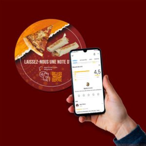 NFC Restaurant Sticker for contactless menu access and Google reviews – round smart NFC tag with QR code for tables and counters