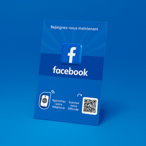 Facebook NFC stand with QR code for instant page access and mobile engagement