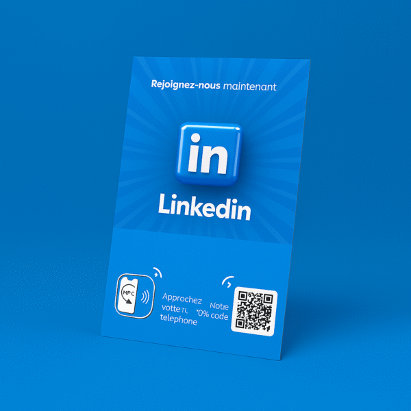 LinkedIn NFC stand with QR code for professional networking
