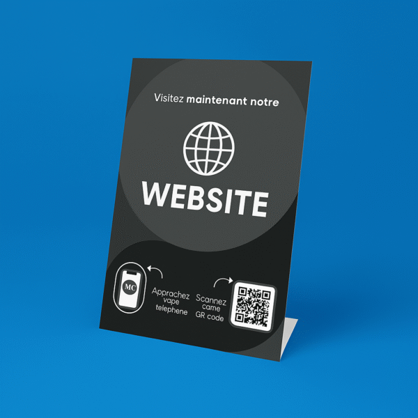 Website NFC stand with QR code for instant access to online stores or pages