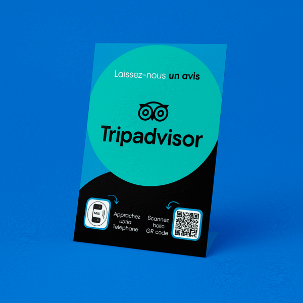 Tripadvisor NFC stand with QR code for fast customer reviews